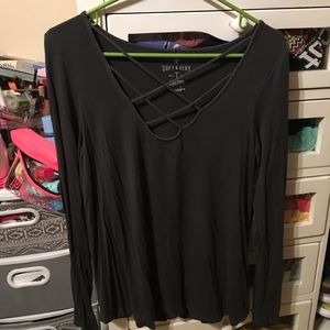 American Eagle Long Sleeve Criss-Cross Top